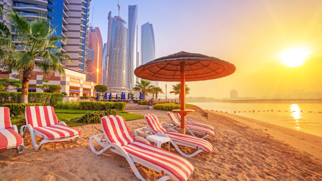 Sunrise on the beach at Perian Gulf in Abu Dhabi
